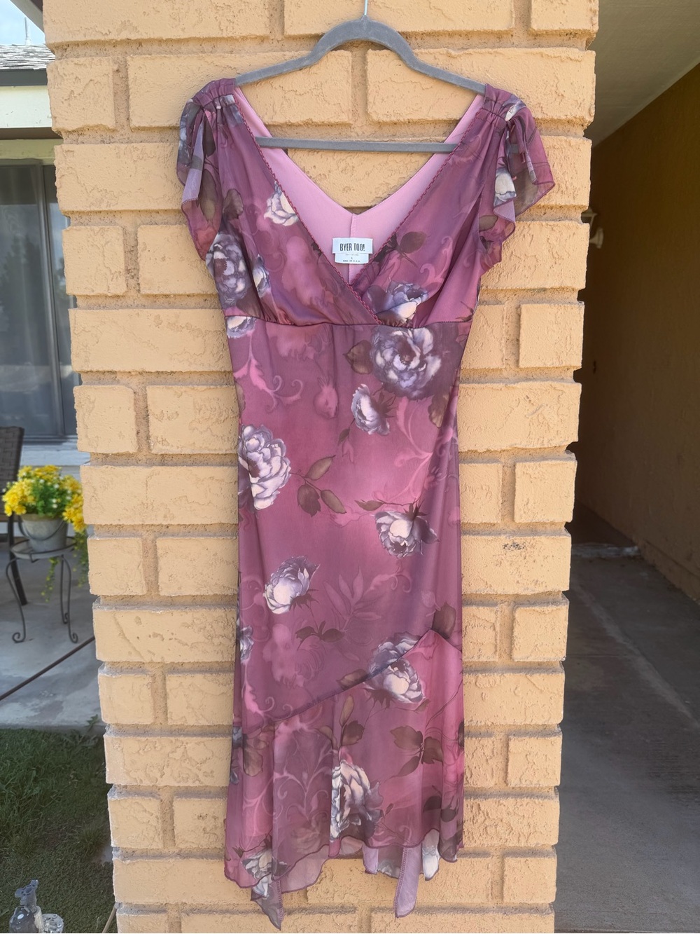 Byer Too Mauve Floral Asymmetrical Midi Dress